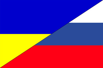 Ukraine flag. Russia flag. Conflict between Russia and Ukraine war concept. Russian flag. Stop the fire. 36 hours. Alto el fuego de 36 horas en la guerra.