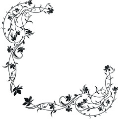 branch with flowers and leaves, corner