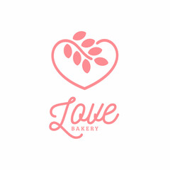 bakery logo design with wheat and love shape