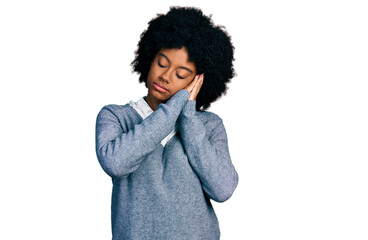 Young african american woman wearing business clothes sleeping tired dreaming and posing with hands together while smiling with closed eyes.