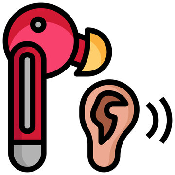 red wireless earbuds near ear clip art preview