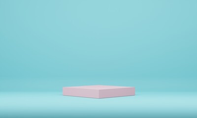 Pink pedestal for display on sky blue background.  3d render.