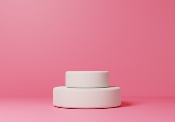 White product display podium in pink room. 3d rendering.