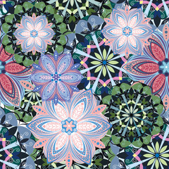 Flowers. Mandalas. Seamless pattern with decorative stylized plants. Vector image. 