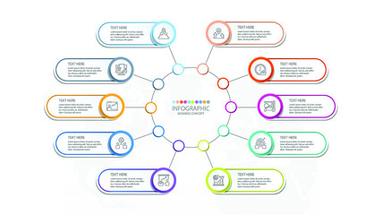 Basic circle infographic template with 10 steps, process or options, process chart, Used for process diagram, presentations, workflow layout, flow chart, infograph. Vector eps10 illustration.
