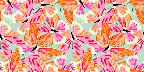 Beautiful colorful butterflies wing texture, seamless pattern background - 491270209