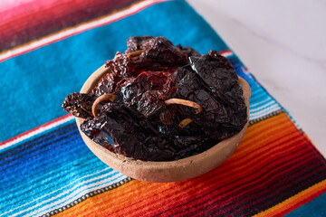 Dried Chile Pasilla, traditional Mexican food.