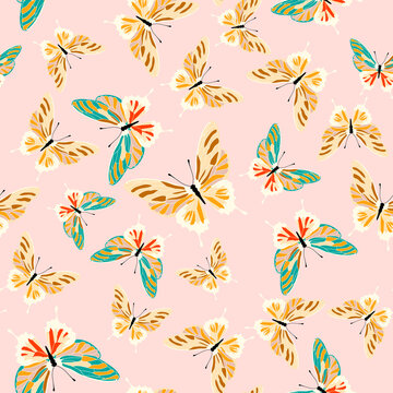 Butterflies wing texture, Beautiful colorful butterfly seamless pattern background