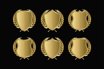 Golden Shield Vector Icons Set.  Golden Armor Shields.