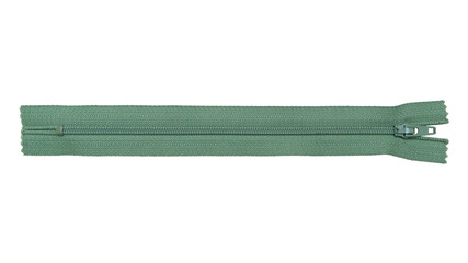 Green zipper for clothes on a white background. Isolated. © Ilia K