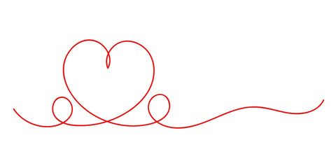 Continuous one line art heart drawing symbol sign doodle style vector design element image.