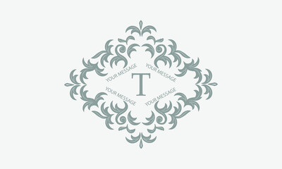 Exquisite floral logo with calligraphic letter T. Business sign, monogram identity for restaurant, boutique, hotel, heraldic, jewelry.