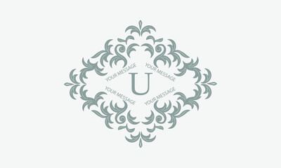 Exquisite floral logo with calligraphic letter U. Business sign, monogram identity for restaurant, boutique, hotel, heraldic, jewelry.
