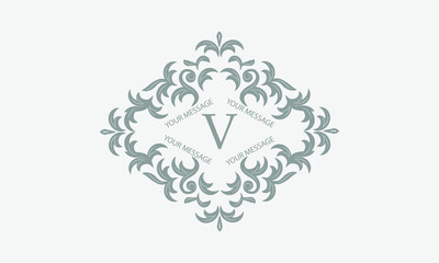 Fototapeta na wymiar Exquisite floral logo with calligraphic letter V. Business sign, monogram identity for restaurant, boutique, hotel, heraldic, jewelry.