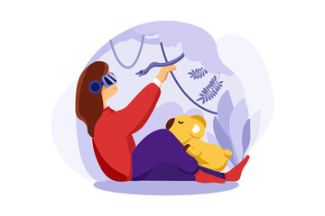 Woman watching video using Virtual Reality