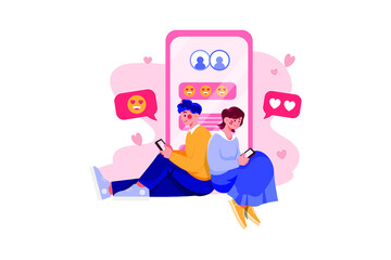 Couple chatting on mobile illustration concept
