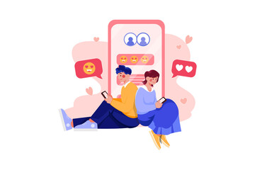 Couple chatting on mobile illustration concept