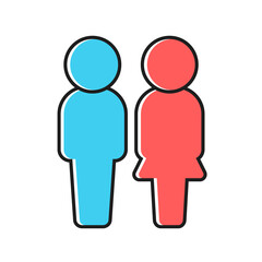立っている男女2人の青と赤のアイコン・ピクトグラム - カップル・夫婦・父母・トイレのイメージ素材
