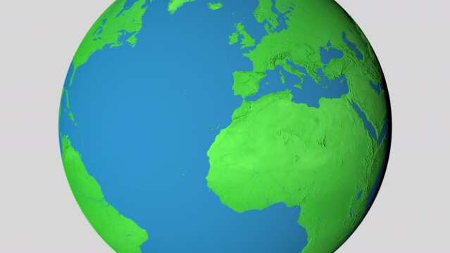Seamless looping animation of the earth zooming in to the 3d map of France with the capital and the biggest cites in 4K resolution