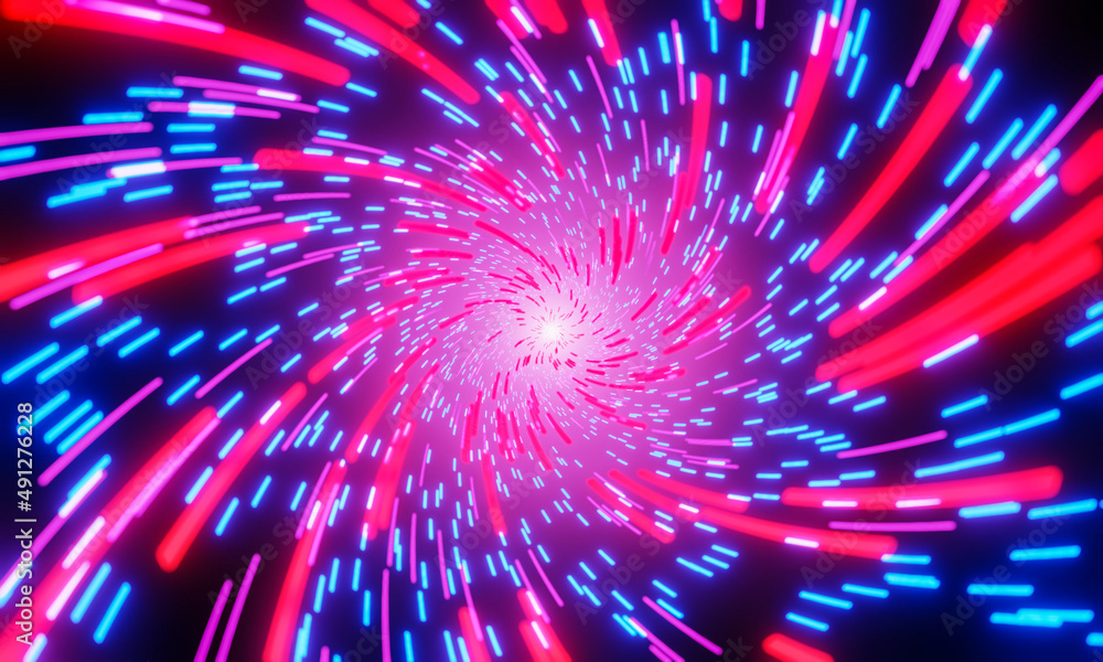 Poster the tunnel of light is characterized by hyperspace, multicolored, towards the center. dashing into t
