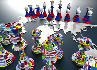 symbol of war and geopolitics in the world with chess pieces.