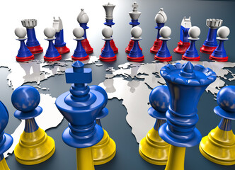 symbol of war and geopolitics in the world with chess pieces.