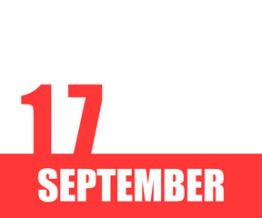 September. 17th day of month, calendar date. Red numbers and stripe with white text on isolated background.