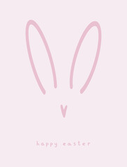 Happy Easter. Simple Easter Holidays Vector Card. Cute Long Rabbit Ears Isolated on a Pastel Pink Background. Lovely Hand Drawn Print with Funny Bunny Ears.