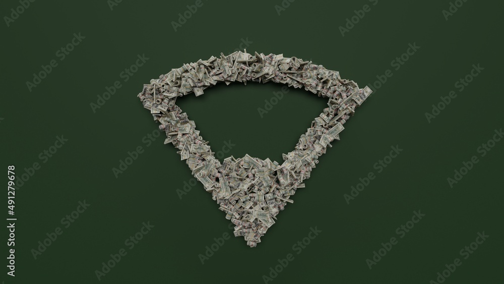 Aufkleber 3d rendering of dollar cash rolls and stacks in shape of symbol of connection on green background