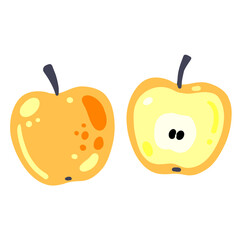 Red apple fruit with leaf. Sweet natural food. Vector illustration