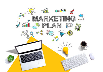 Marketing plan with computers and a light bulb