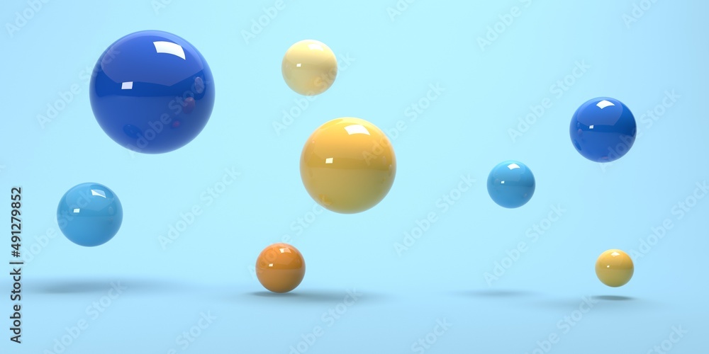 Poster spheres of many sizes - abstract 3d render design