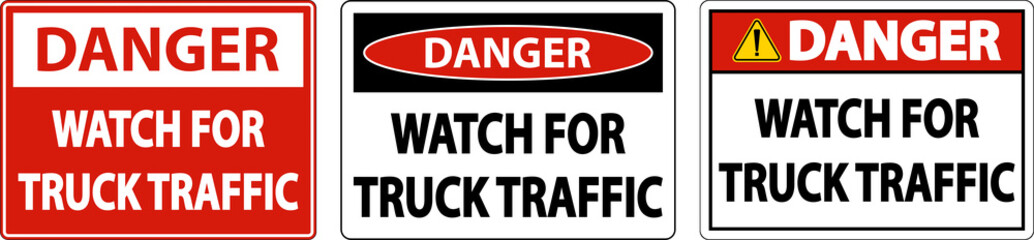 Danger Watch For Truck Traffic Sign On White Background