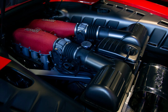 Ferrari Car Engine. Ferrari F430 Spider, an Italian sports car designed by Pininfarina.