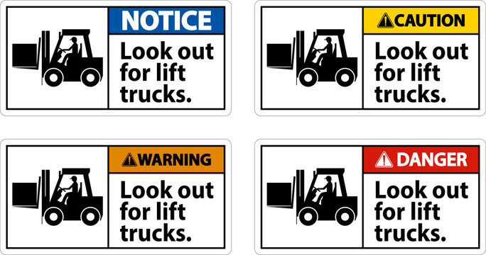 Danger Look Out For Lift Trucks Sign On White Background