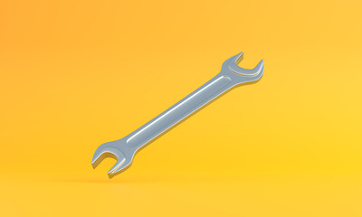Wrench hovering on a yellow background. Minimal creative concept. 3d render illustration