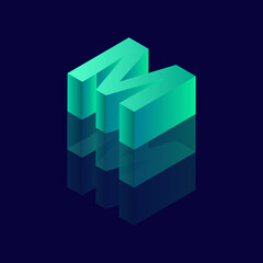 Isometric with alphabet style letter M. Vector illustration with 3D letter M