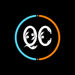 QC Letter Logo design. black background.