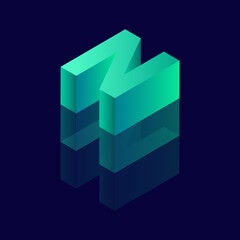 Isometric with alphabet style letter N. Vector illustration with 3D letter N