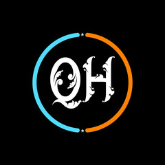QH Letter Logo design. black background.