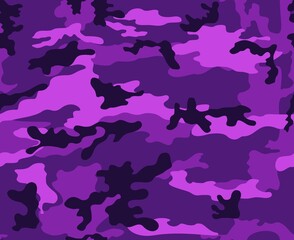 Trendy purple camouflage pattern, classic vector pattern, seamless texture.