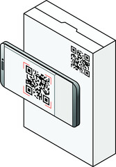 A phone with a scanner app scanning a QR code on a packaging box,