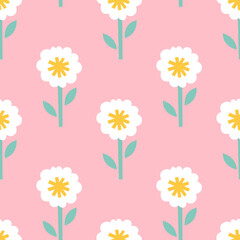 Floral seamless pattern with flowers on pink background. Scandinavian style