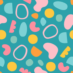 Seamless pattern with abstract geometric shapes on turquoise background