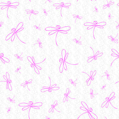 seamless repeat pattern with simple and cute pink dragonfly on a floral background perfect for fabric, scrap booking, wallpaper, gift wrap projects

