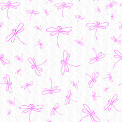 seamless repeat pattern with simple and cute pink dragonfly on a floral background perfect for fabric, scrap booking, wallpaper, gift wrap projects

