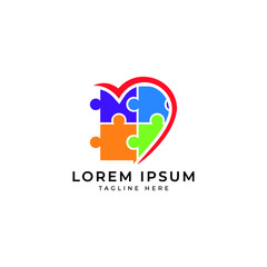 heart puzzle logo design vector template