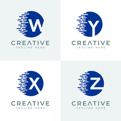 Technology Letter mark monogram logo design collection template, W, X, Y, Z, logo