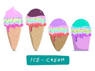 Set isolated collection ice cream cone Pattern Bright And Pastel Colors illustration. Use for wallpaper, print, paper, packaging, textile.