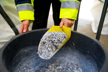 Close up of granulated plastic waste on a recycling plant for plastics